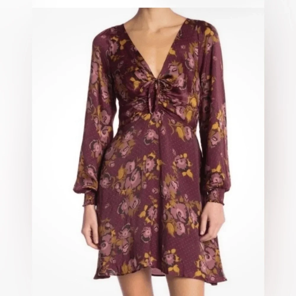 Free People Morning Floral Burgundy Mini Dress